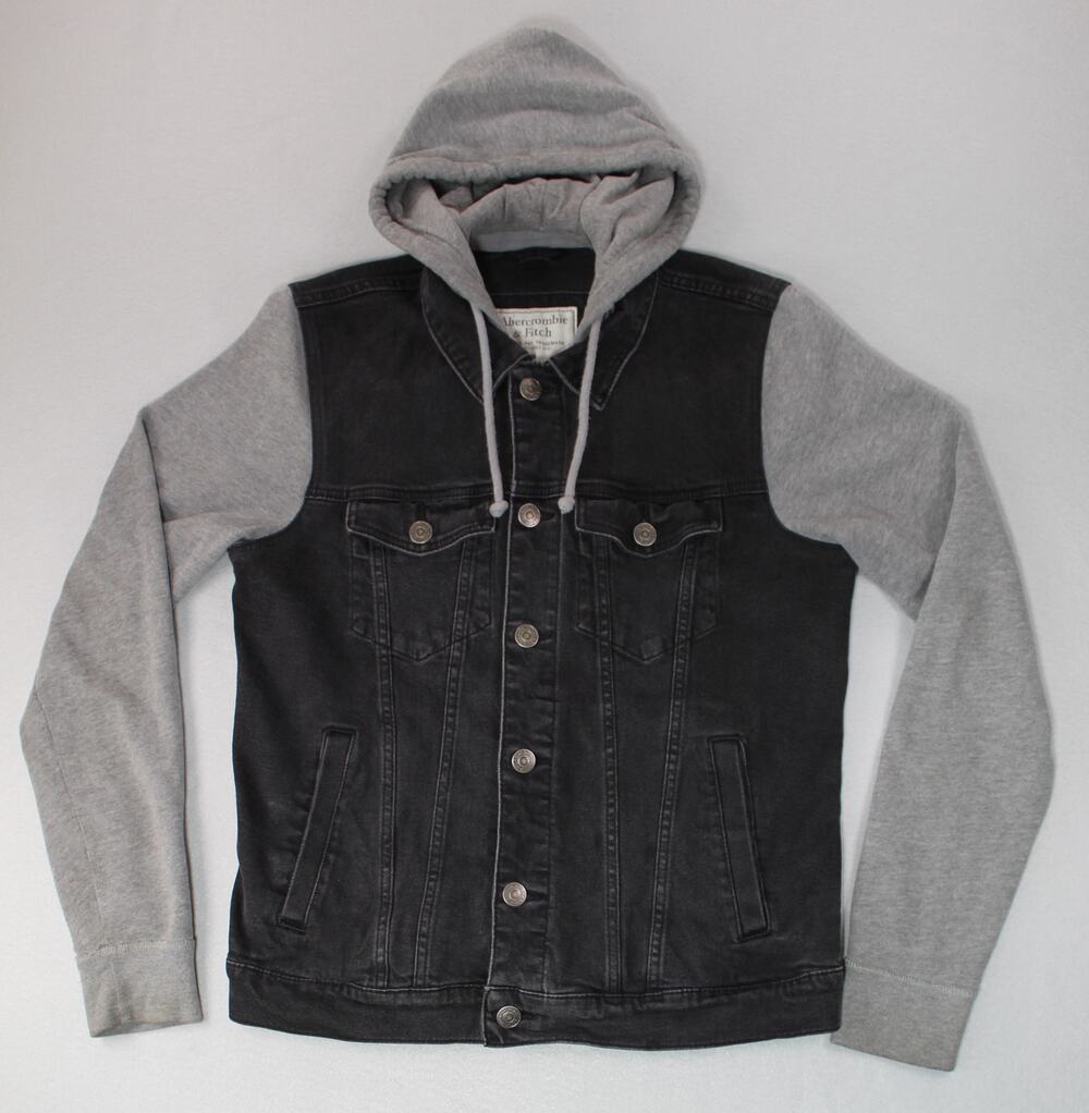 Abercrombie & Fitch Black Denim Jean Hoodie Jacket Mens Medium